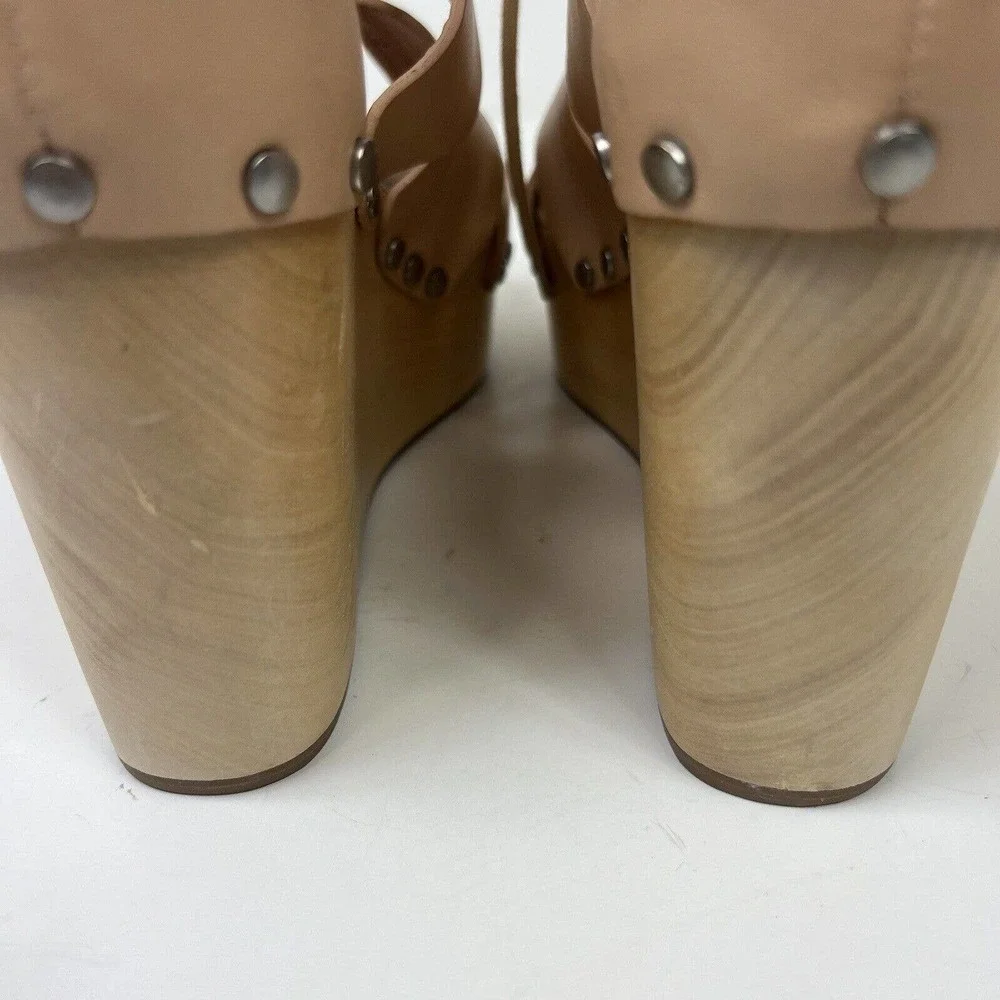 Loeffler Randall Ines Nude Lace Up Platform Wood Heel Sandals 9 Gladiator